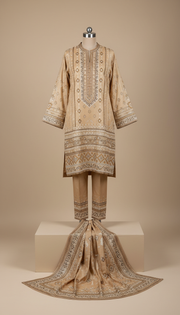 Sand silk embroidered lawn set