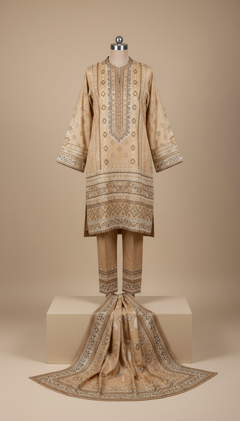 Sand silk embroidered lawn set