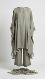 Olive Silver chiffon tunic with culottes