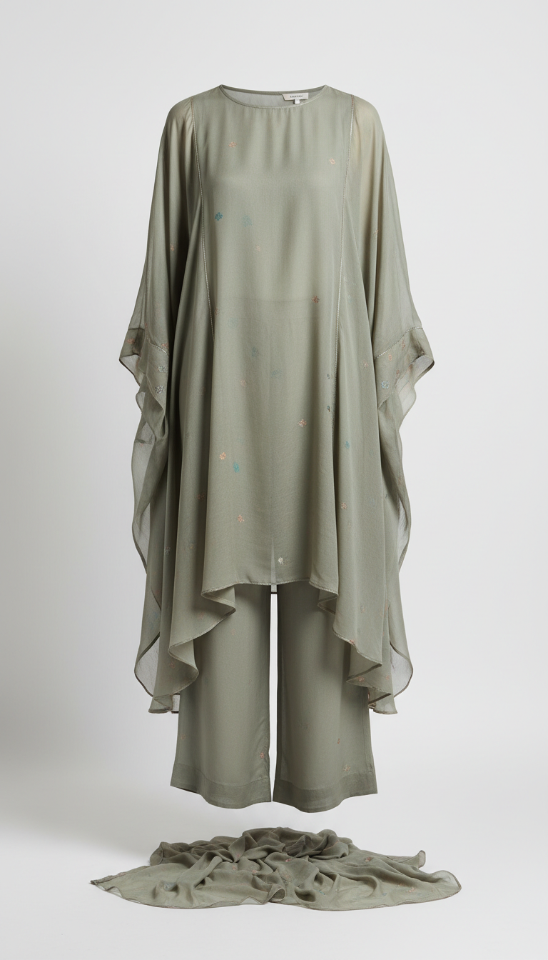 Olive Silver chiffon tunic with culottes